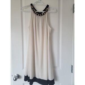 Jessica Howard Cream Black Chain Halter Neck Bow Back Shift Dress Size 12